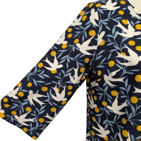 Boden Womens Size 10 Navy Blue Alda Swallow Bird Print Pullover 3/4 Sleeve Top G - Picture 5 of 10